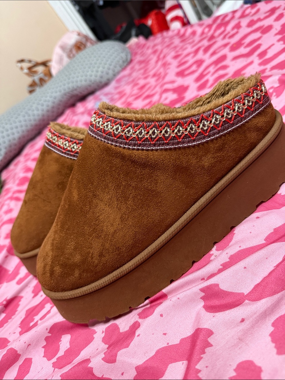 Brown Suede Clog Slippers